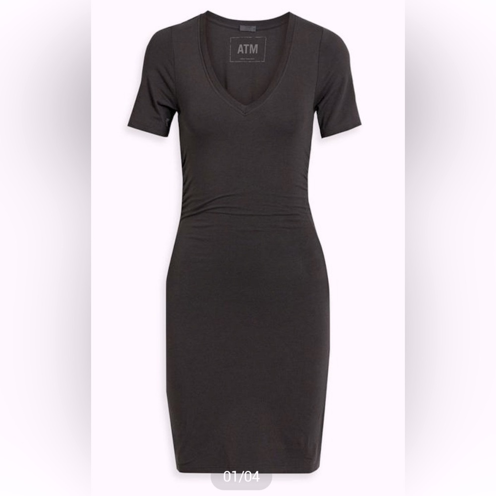 ATM ANTHONY THOMAS MELILLO Ruched T-Shirt Dress Black XS New